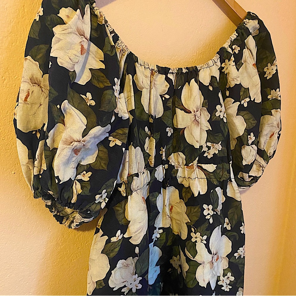POSSE Australia Dove linen mini puff sleeve dress tropical floral print M - Picture 9 of 12